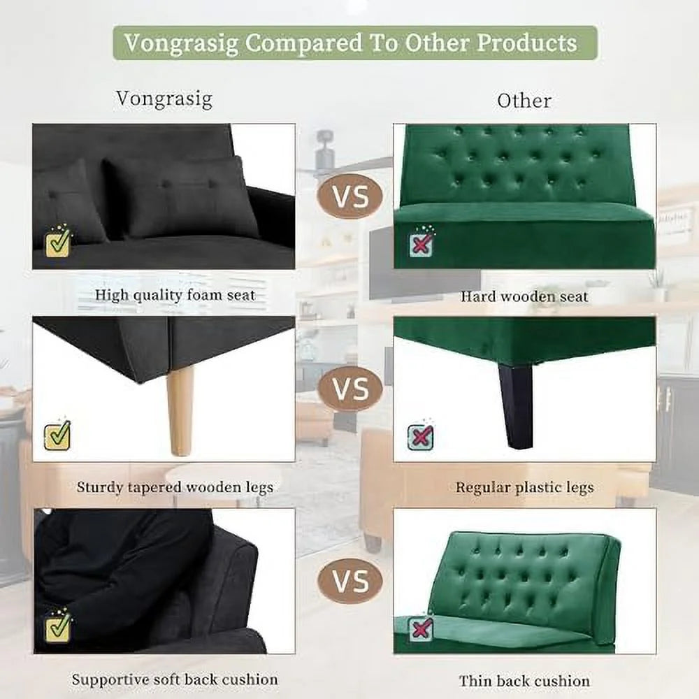 47" Linen Fabric Tufted Loveseat Sofa with Wood Legs N52513