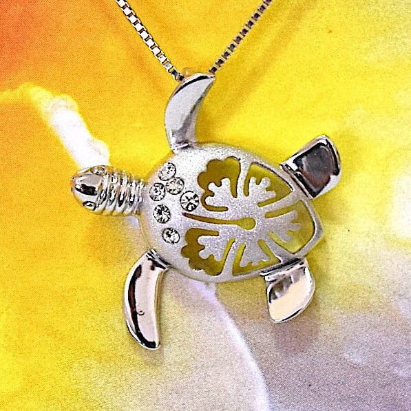 Sterling Silver Turtle Hibiscus Earring and Necklace X276502