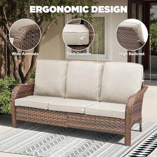 5 Pieces All-Weather Wicker Patio Furniture Set with Swivel Rocking Chairs T153