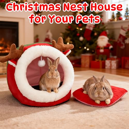 Cozy Reindeer Christmas Pet Bed Cave with Removable Cushion K220