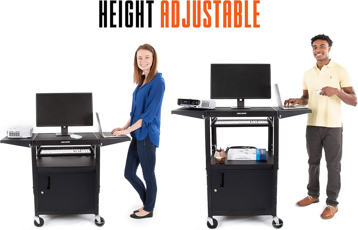Black Height Adjustable Utility Cart with Locking Cabinet and Drop Leaves E961