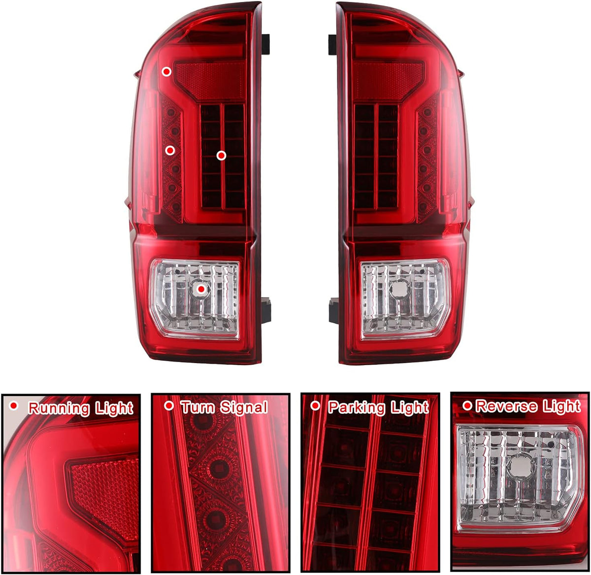 Black Housing Red Lens LED Tail Lights for Toyota Tacoma P332339