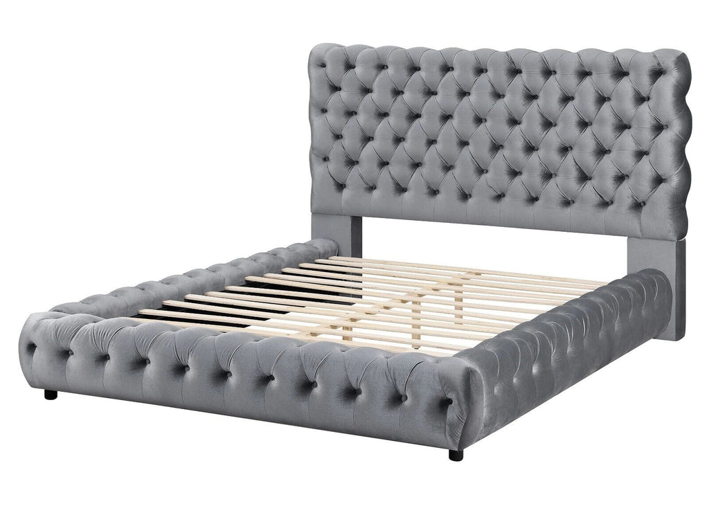 Gray Fabric Queen Size Bed and Nightstand Set V68468