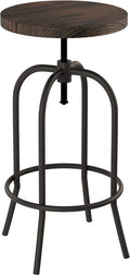 Swivel Adjustable Backless Bar or Counter Height Metal Stool with Elm Wood Seat H2455