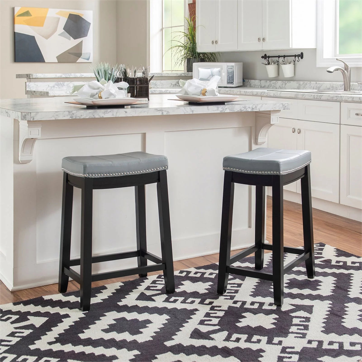 Gray Faux Leather Wood Backless Counter Stool N780697