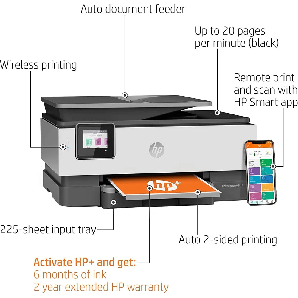 HP OfficeJet Pro 8025e All-in-One Wireless Smart Color Printer Print Scan Copy Fax A9610