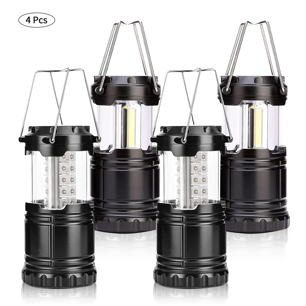 4 Pack Camping Lantern with 30 LED Bulbs and COB Flashlight B78015