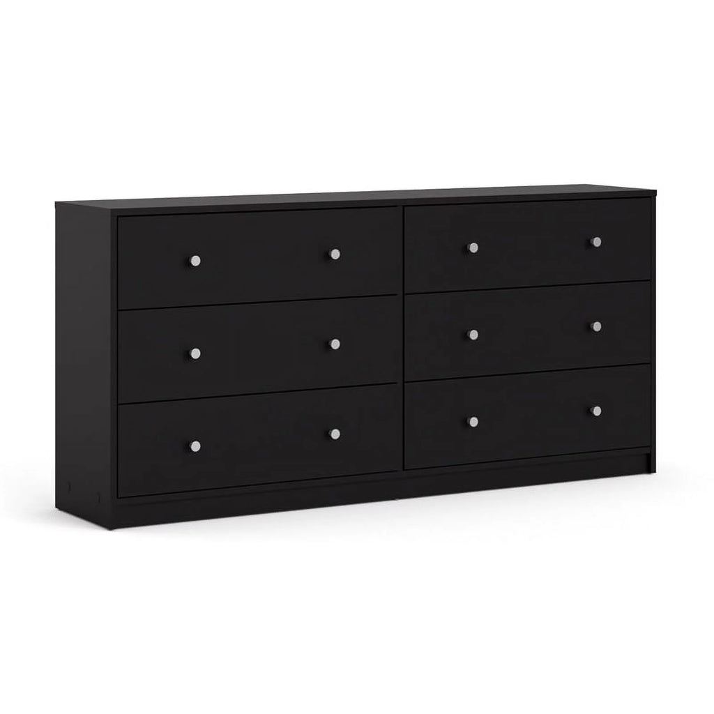 Black 3 Drawer Chest and 6 Drawer Double Dresser Set I2526