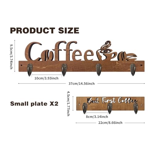 3 Pack Wall Mounted Wooden Coffee Mug Shelf with 10 Hooks D5071