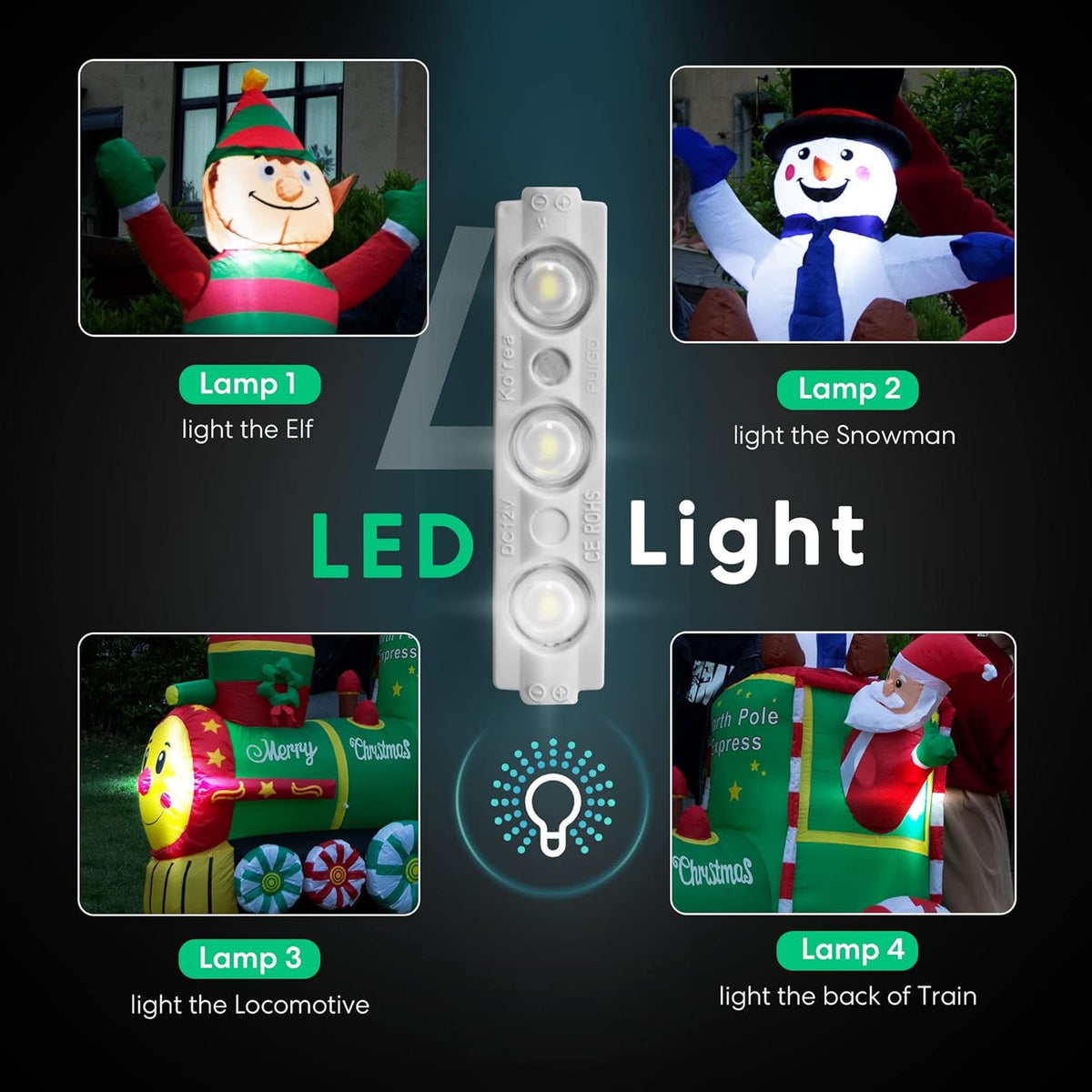 6ft Height Christmas Inflatable Santa Claus with Elf and Snowman Built-in LED Lights I741732