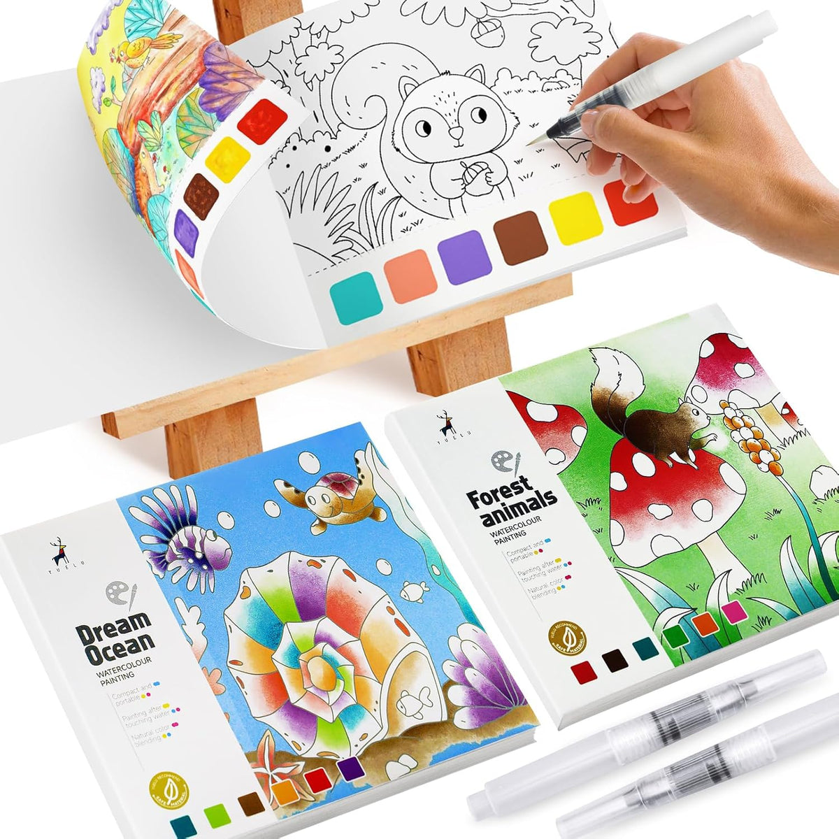 2PCS Watercolor Coloring Books for Kids Ages 4-8 Y881