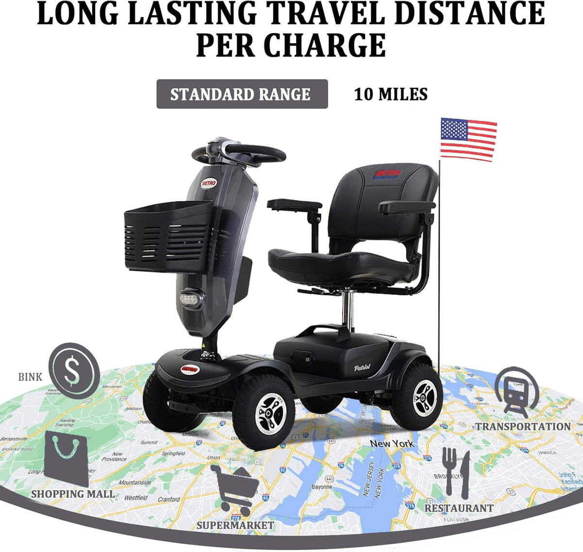 Grey Foldable 4 Wheel Mobility Scooter with 300 lbs Capacity T237