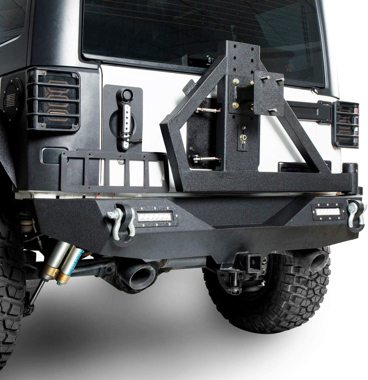 Front and Rear Bumpers with Tire Carrier & LED Light Bar & Hitch Receiver O758942