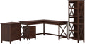 L Shaped Desk with File Cabinets and 5 Shelf Bookcase C67795