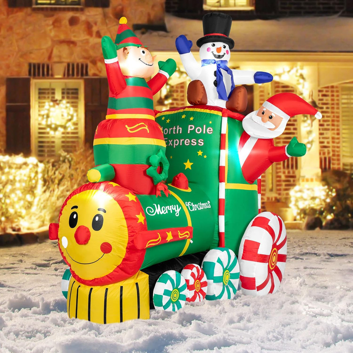 6ft Height Christmas Inflatable Santa Claus with Elf and Snowman Built-in LED Lights I741732