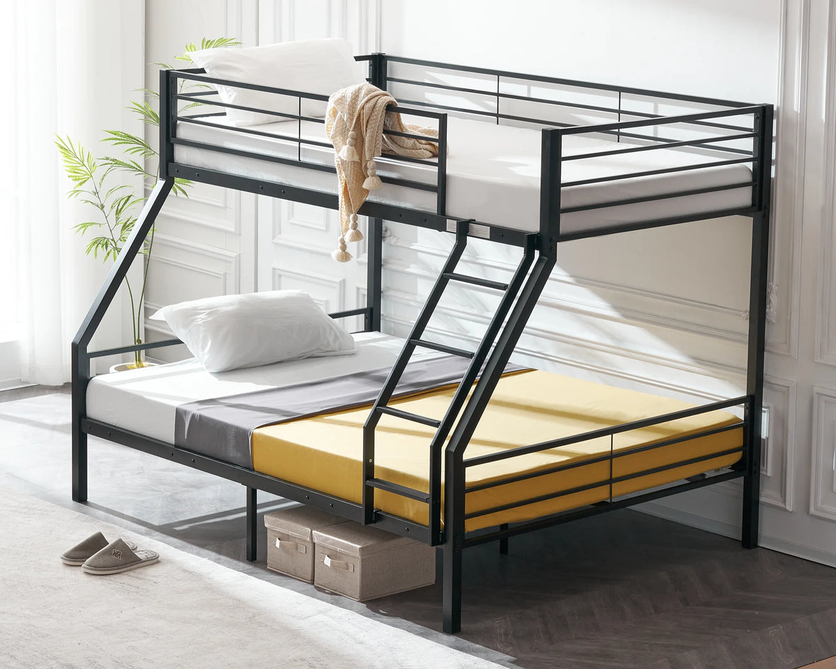 Twin over Full Metal Bunk Bed with Ladder and Guardrail K34389