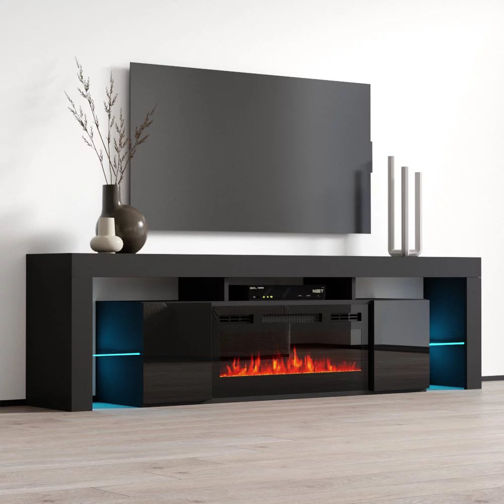High Gloss Fireplace TV Stand with Storage Cabinets I583