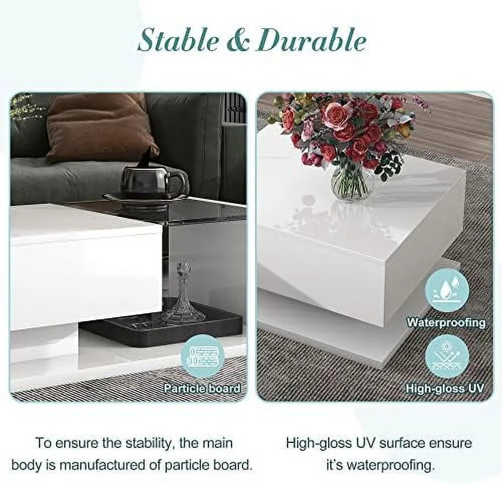 White Black 2-Layer Coffee Table with Removable Tray Q44030