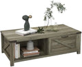 White Farmhouse Coffee Table with Drawer and Open Shelf K797119