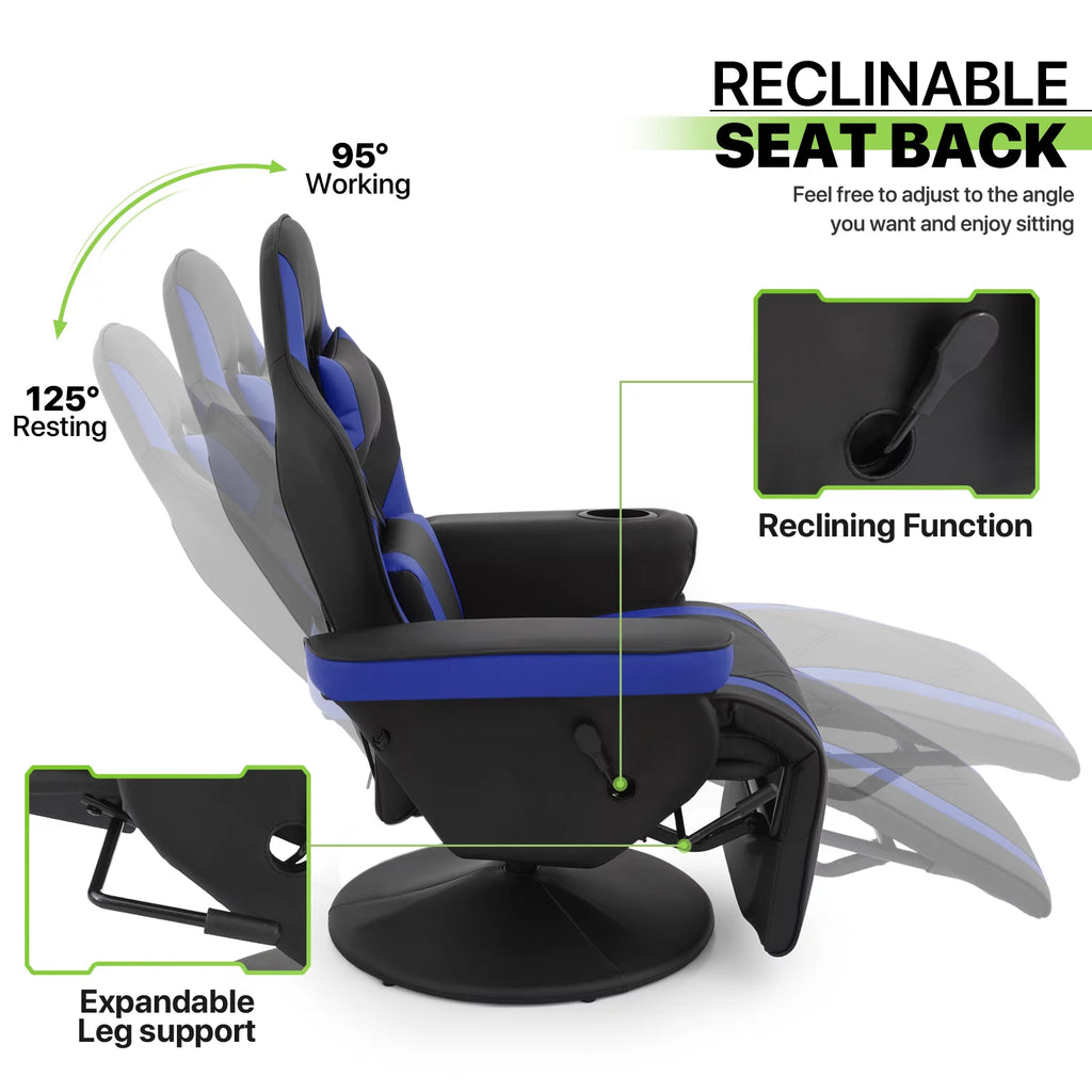 Blue Leather Gaming Recliner Chair with Cup Holder H9351