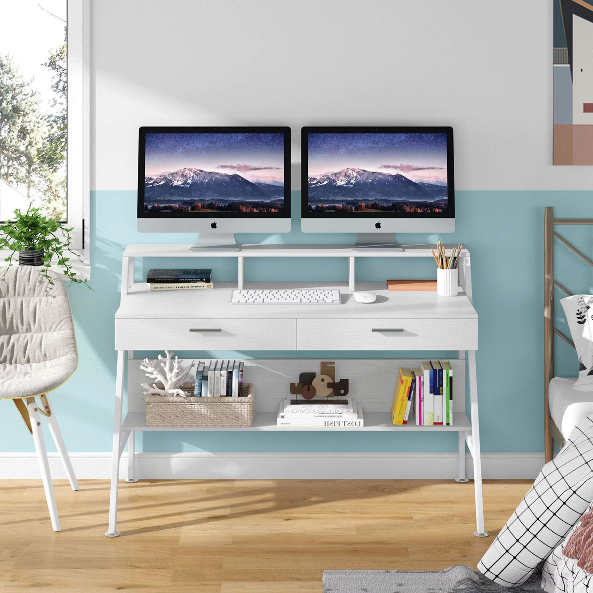47 Inch Computer Desk with 2 Drawers and Hutch Shelf P814