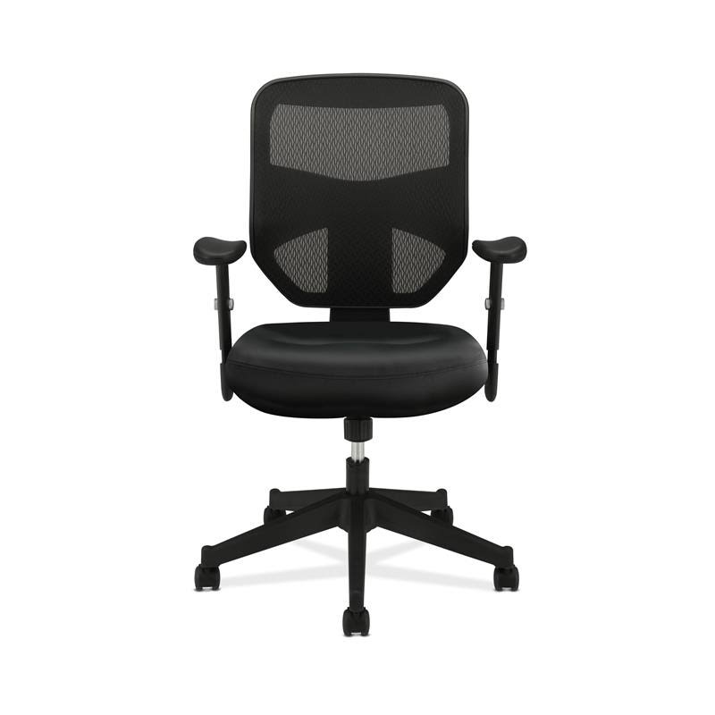Leather High-Back Mesh Work Chair with Adjustable Arms in Black V384