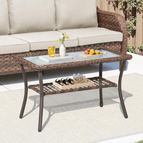 5 Pieces All-Weather Wicker Patio Furniture Set with Swivel Rocking Chairs T153