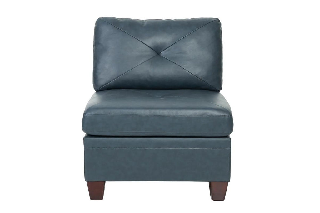 Genuine Leather Armless Chair Ink Blue Tufted Seat C66458