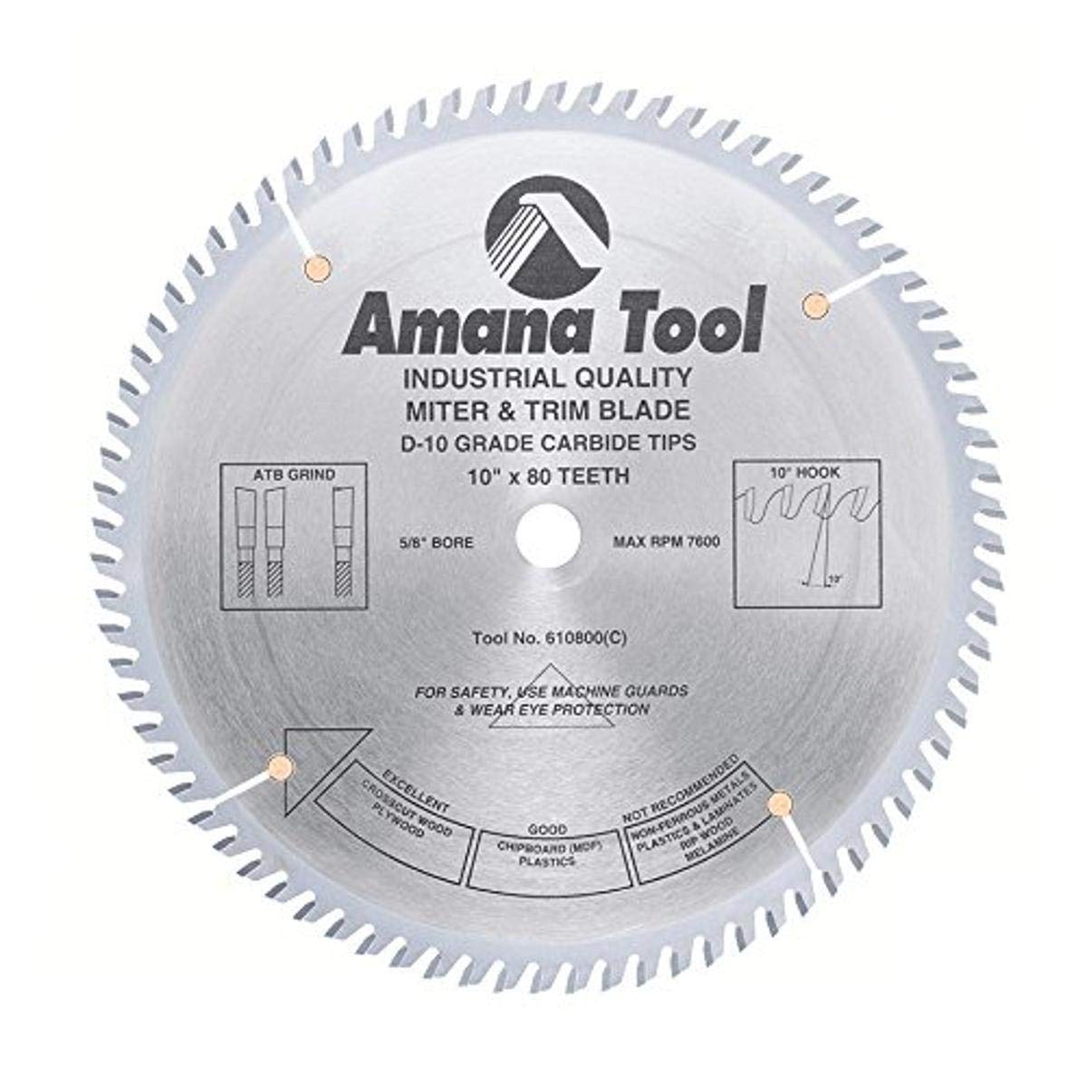 Carbide Tipped Trim Saw Blade 10 Dia x 80T ATB 10 Deg 5/8 BO P787