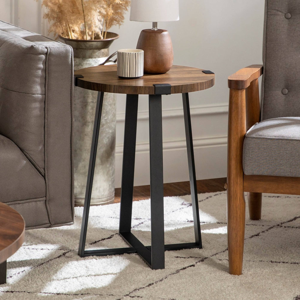Dark Concrete Round Metal Side Table X4737