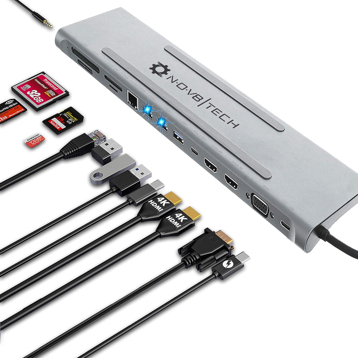 USB C Laptop Docking Station, 14in1 Triple Display 2 HDMI & VGA, 100W USB-C PD, Gigabit Ethernet, 2X USB 3, Card Reader, Audio M637307