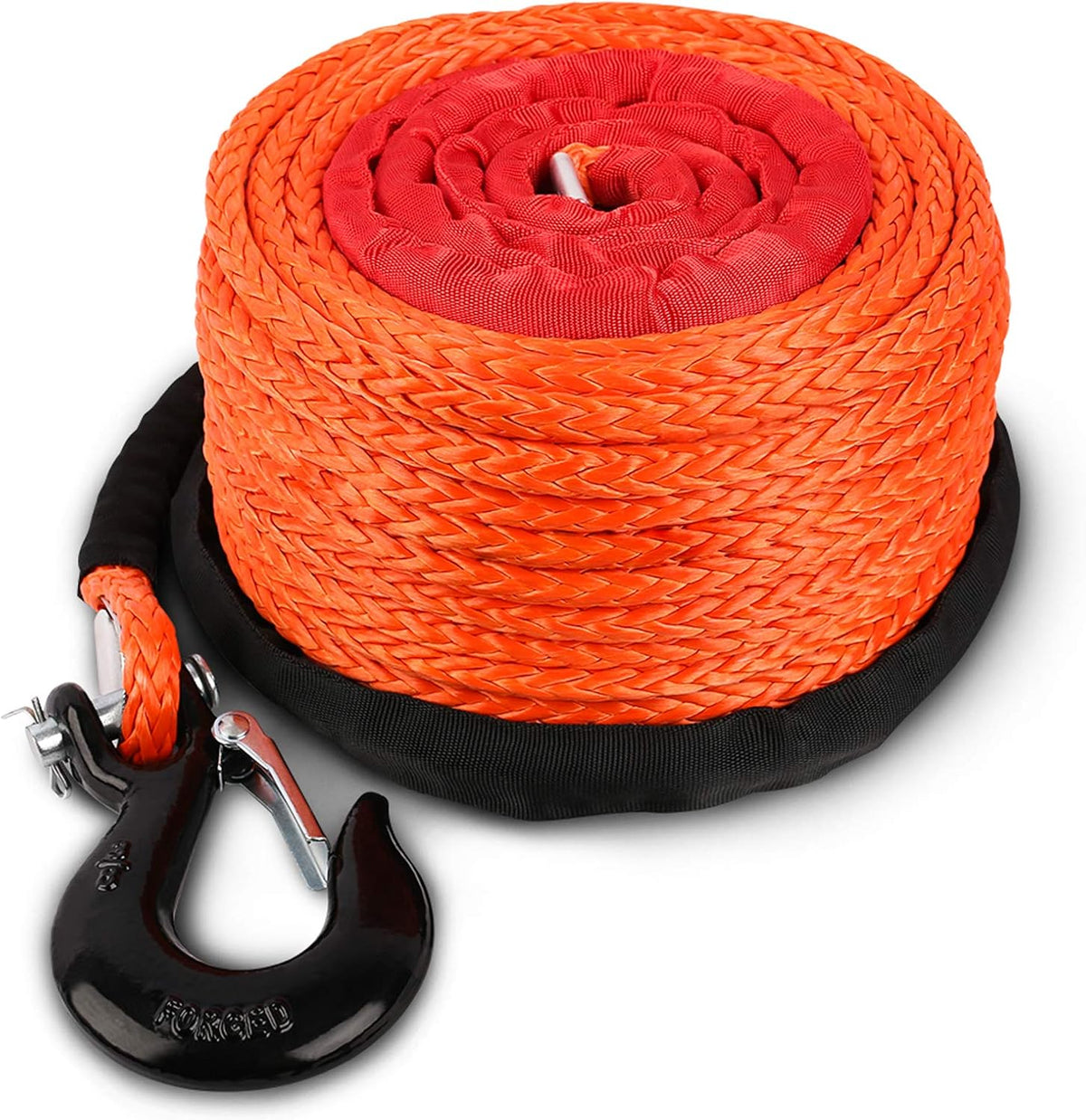 Synthetic Winch Rope with Hook and Sleeve Protection, Orange O223962