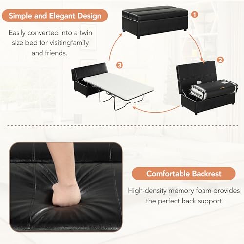 Twin Size Leather Folding Ottoman Sleeper Chair Bed A764