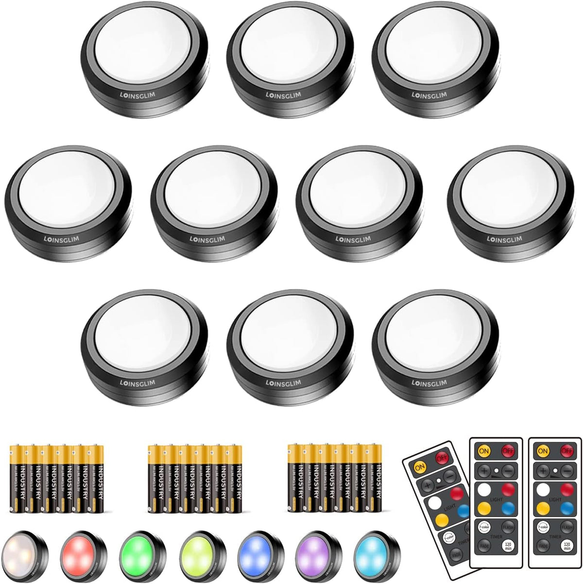 10 Pack 7 Colors Dimmable LED Puck Lights with Remote Q8628