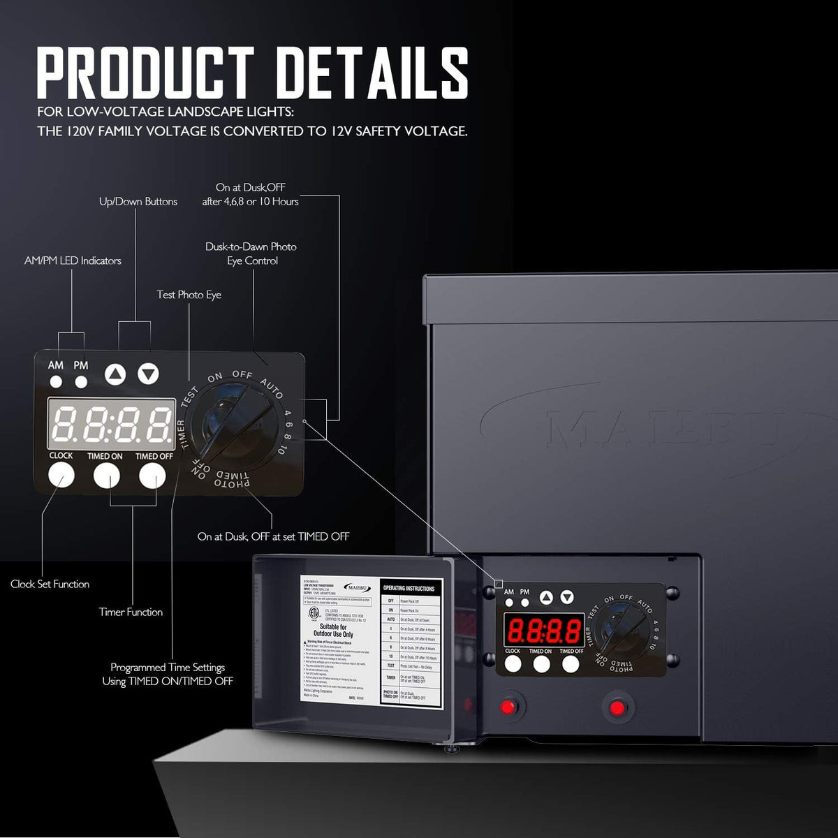 600-Watt Transformer with Timer and Sunlight Sensor for Low Voltage Landscape Lighting E637113