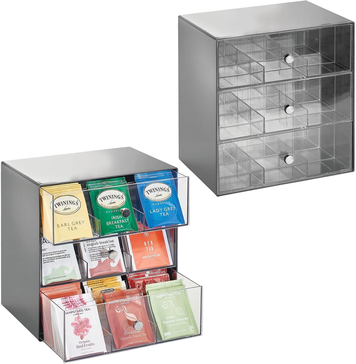 White/Clear Plastic 3 Drawer Tea Bag Caddy Box Storage Container Organizer Holder U734