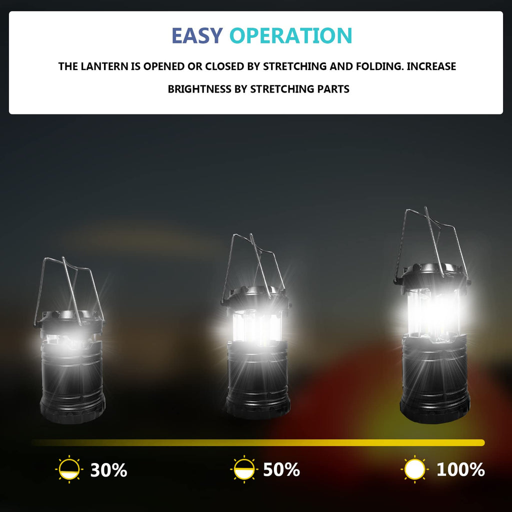 4 Pack Camping Lantern with 30 LED Bulbs and COB Flashlight B78015