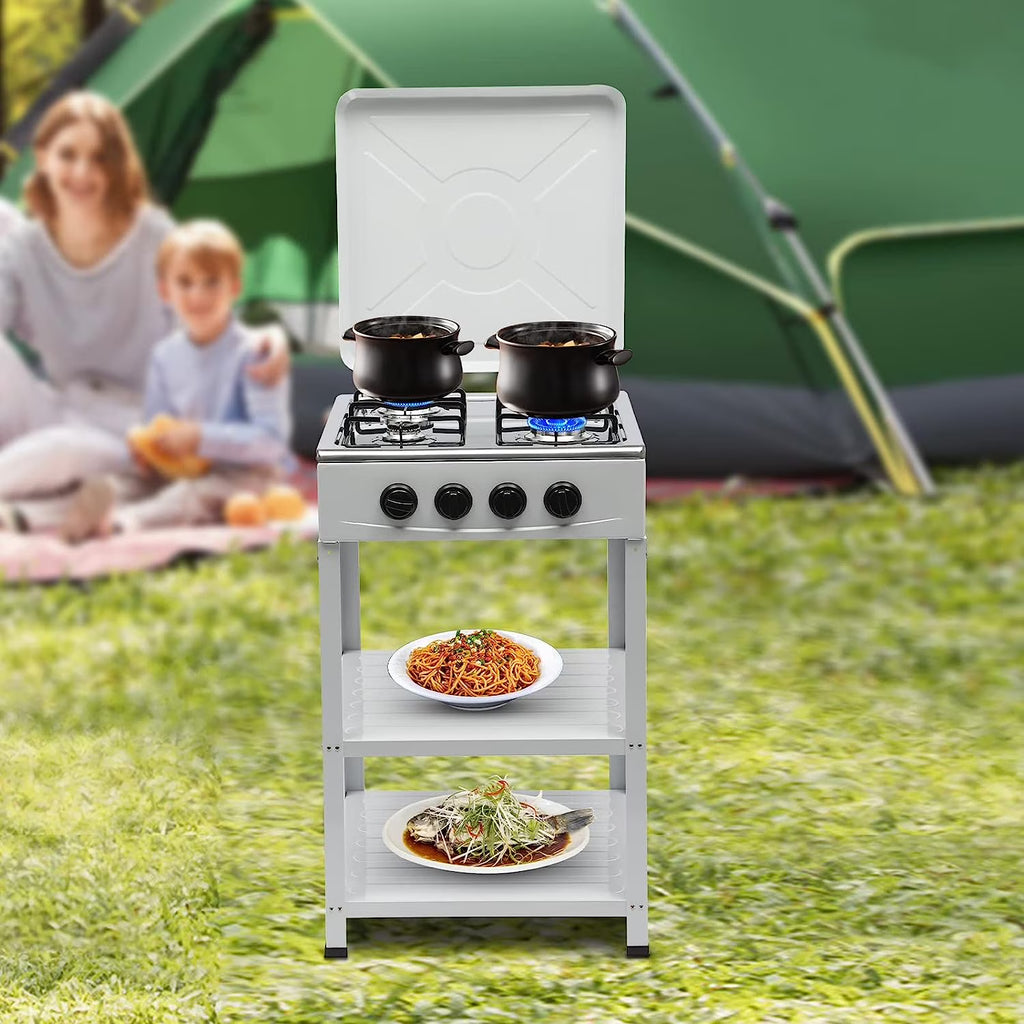 Portable 4 Burner Gas Stove with Support Leg Stand and Storage Rack R963546