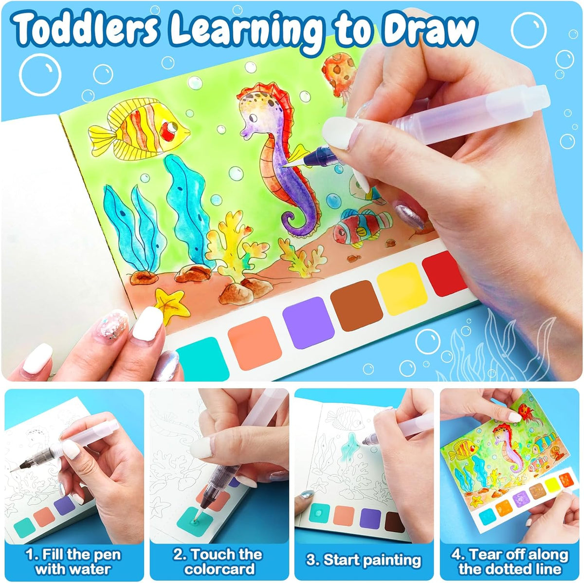 2PCS Watercolor Coloring Books for Kids Ages 4-8 Y881