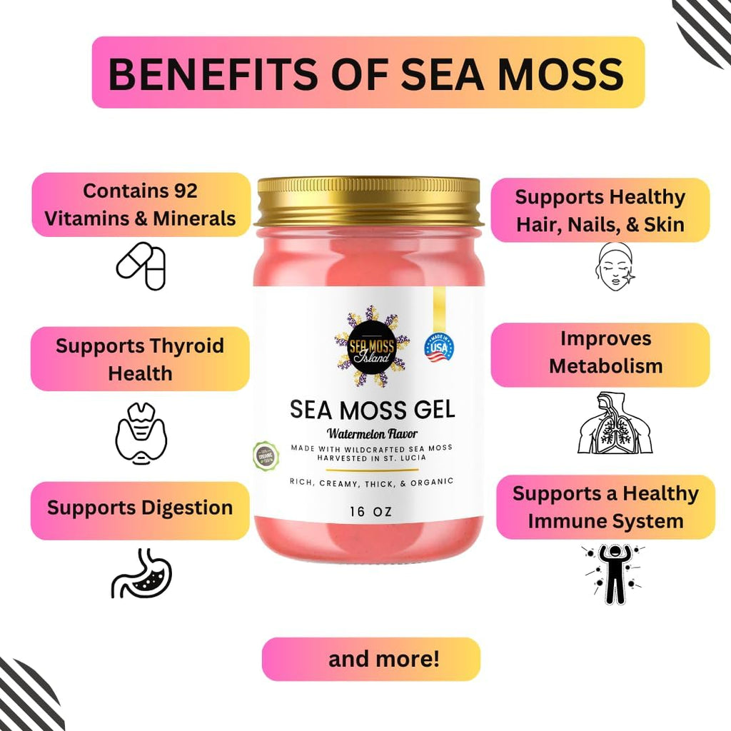 Watermelon Sea Moss Gel Wildcrafted Irish Seamoss Gel Vegan Vitamin Supplement - Pack of 1-16oz N422