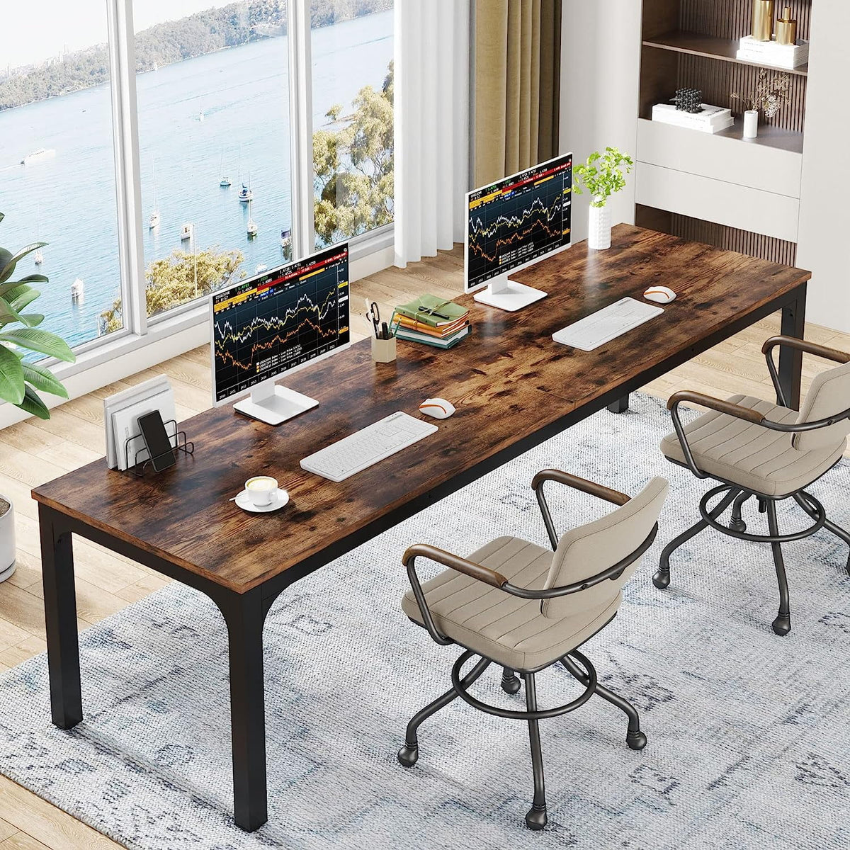 78.7 inches Extra Long Computer Desk with Adjustable Foot Pads, Rustic Brown A6043