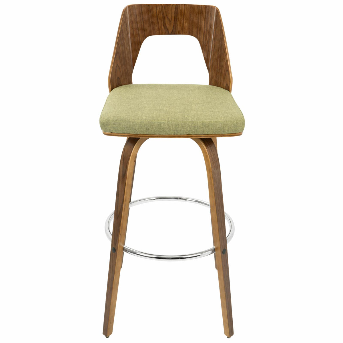 30" Mid-Century Modern Fixed Height Barstool With Swivel In Walnut And Green Fabric - Set Of 2 V1005