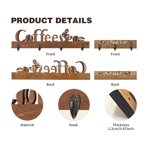 3 Pack Wall Mounted Wooden Coffee Mug Shelf with 10 Hooks D5071