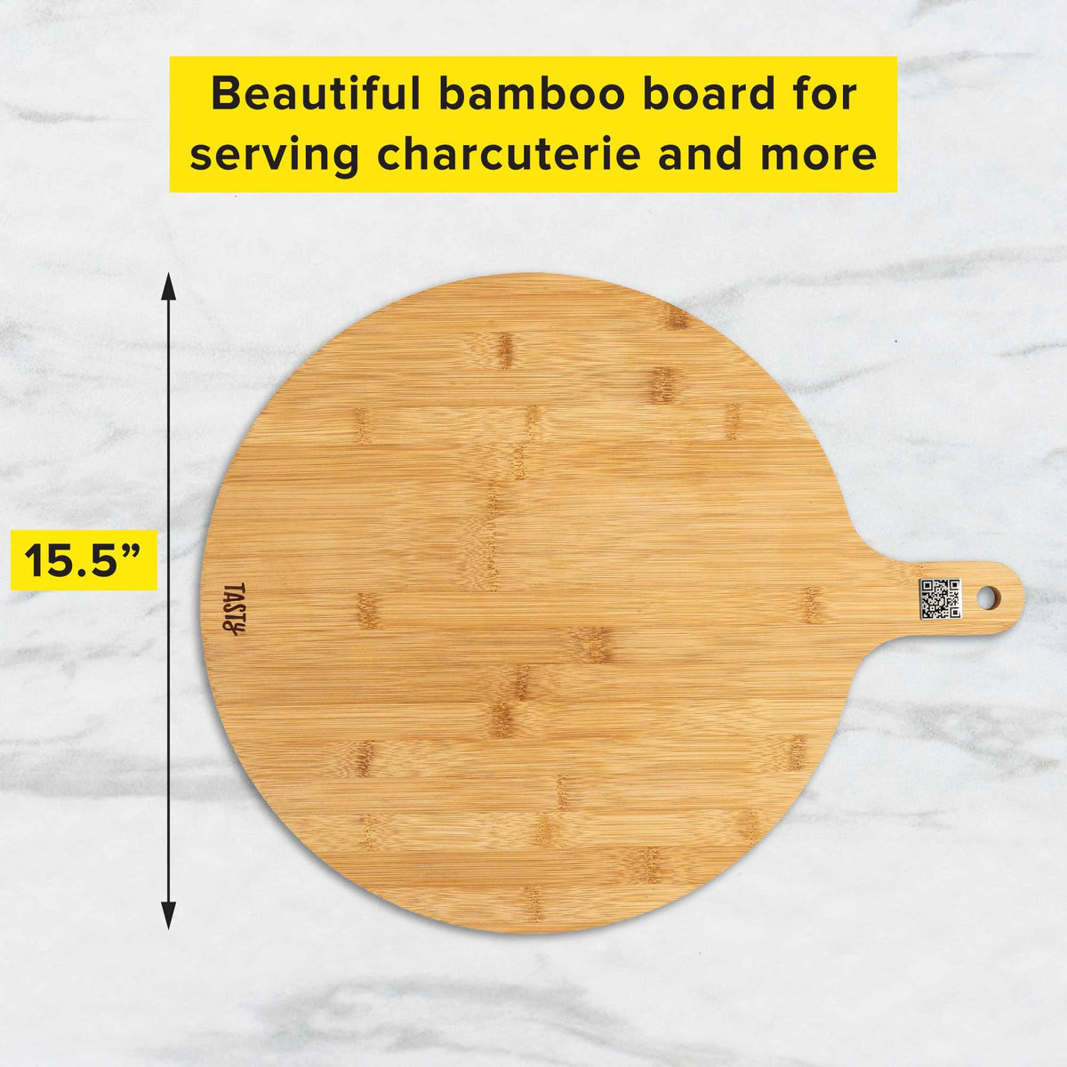 Bamboo Round Charcuterie Board with Handle, 15.5" K56707