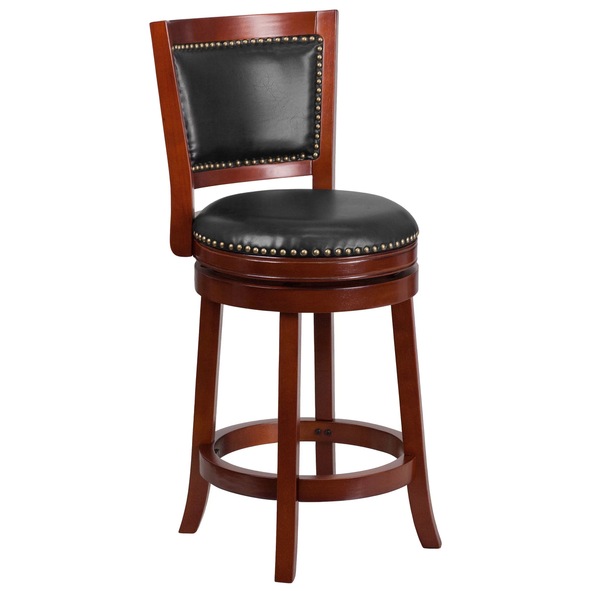 Dark Cherry Wooden Counter Height Stool with Faux Leather Seat D881028