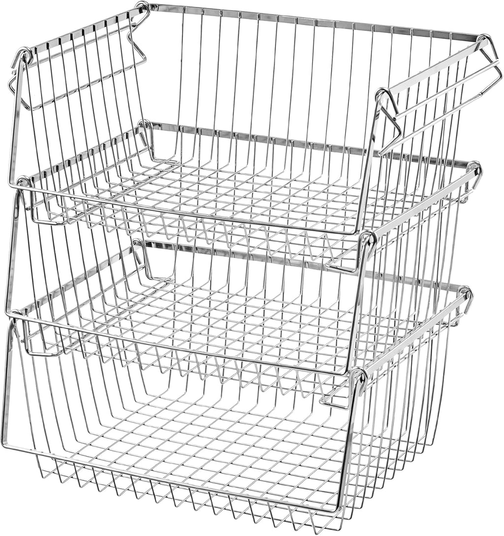 14'' Stacking Metal Wire Storage Baskets with Handles, Set of 3 T531245