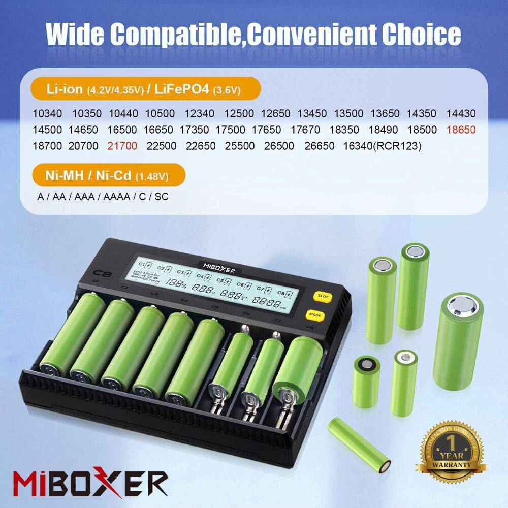 8-Bay Smart Battery Charger with LCD Display O46932