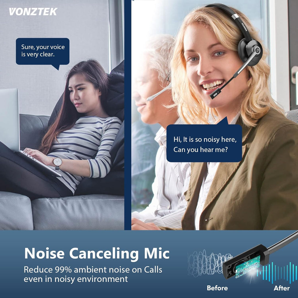 Bluetooth Headset with Microphone, Wireless Headphones with Mic, Noise Canceling, Hands Free Headsets, Pack of 2 O9562