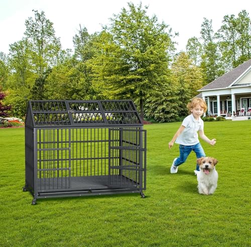 Heavy Duty Metal Dog Crate with Lockable Wheels and Removable Tray P6178
