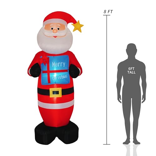 8FT Inflatable Santa Claus with Gift Box and LED Lights E2689